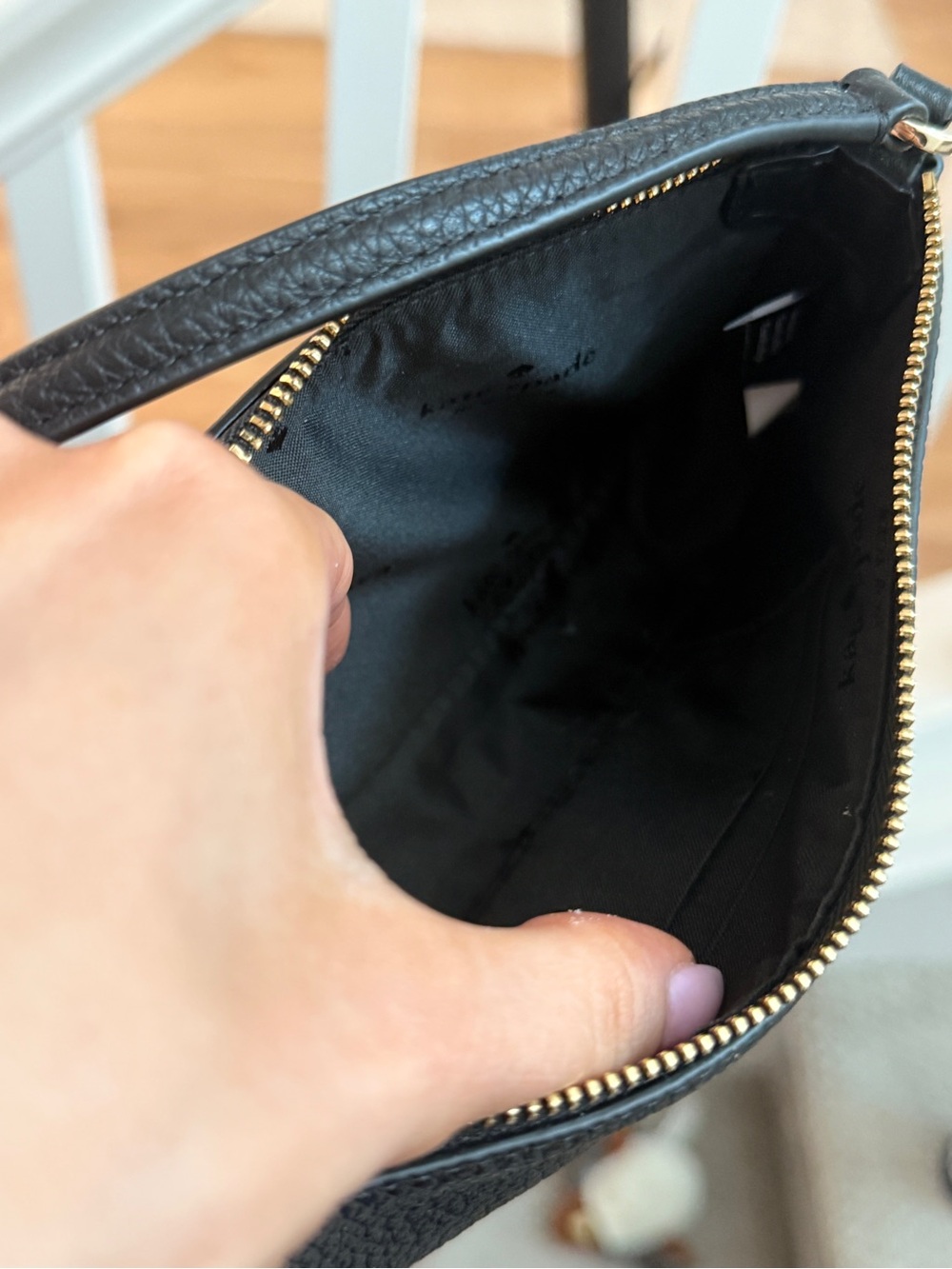 kate spade Black Pebbled Leather Mini Shoulder Pouch with Gold Spade Hardware - Picture 5 of 7